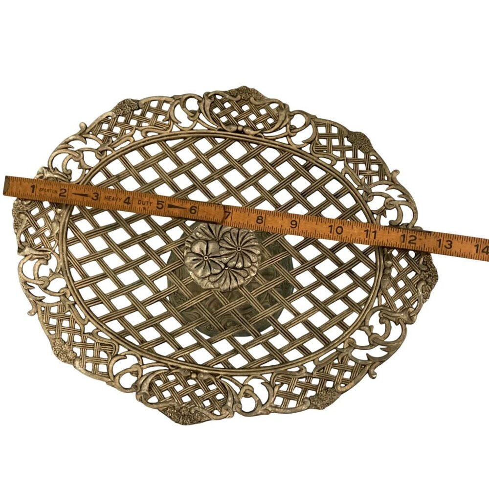 Vintage Silver Toned Lattice Compote Pedestal Bowl With Floral & Scroll Detail - Picture 7 of 8